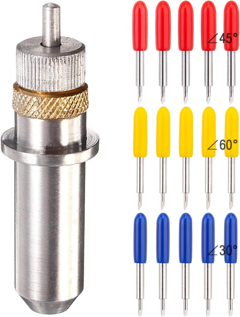 ADVcer 15pcs 30/45 / 60 Degree Vinyl Cutter Blades with Cut Blade Holder - All Purpose for GCC Vinyl Film Cutter Plotter Cutting Machines (ZEC-U1005, Dia. 2.0 mm, Offset Value 0.25mm) - Image 1